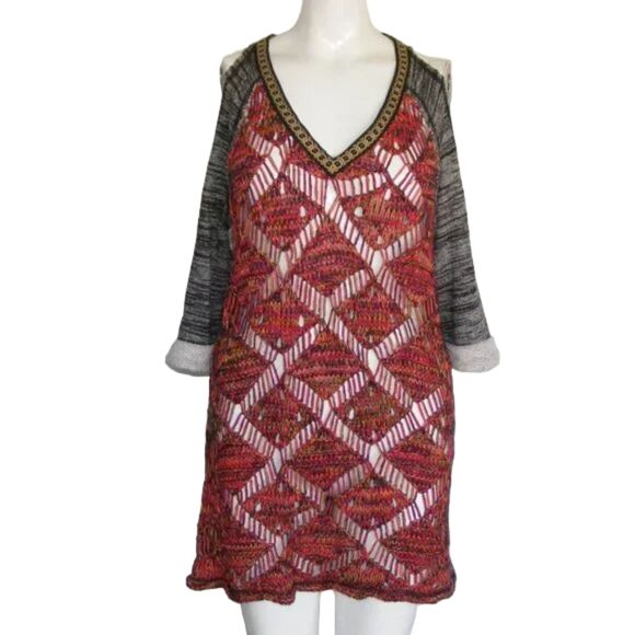 BKE Sweater, S, Open knit, Cold Shoulder, Multicolor, Distressed, Layer up - Picture 9 of 14